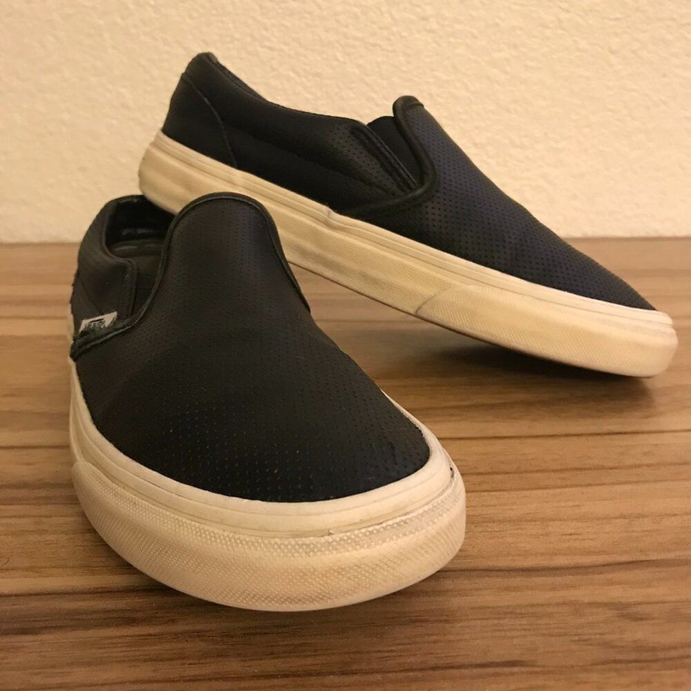 Vans Asher Slip-On Perforated Leather Shoes Black Women 6 / Men 4.5